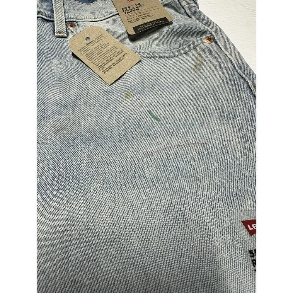 NWT Levi's 550 '92 In The‎ Waves Stained Distressed Relaxed Taper Jeans Sz 40x30